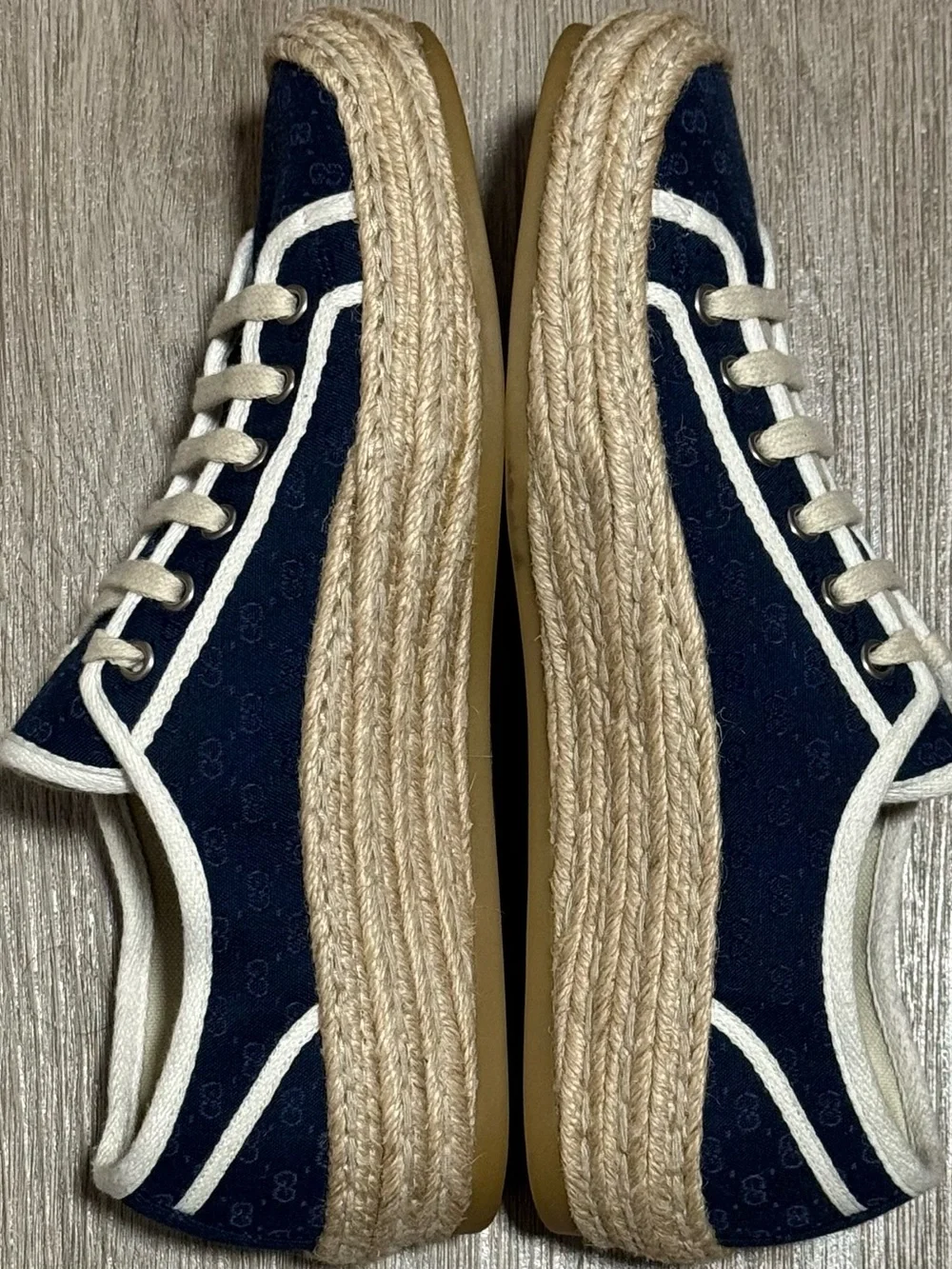 Gucci GG Monogram Canvas Espadrille Sneakers Blue Men’s Size 8.5.. Woman’s Sz 10